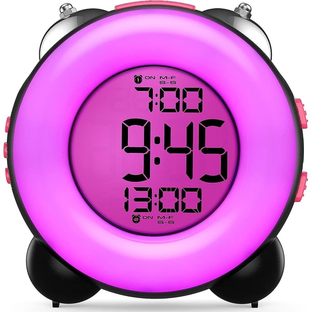 Loud Alarm Clock with Optional Alarm Dual Alarm Setting Snooze Function Night Light Bedside Battery Powered Clock (Black/Pink Light)