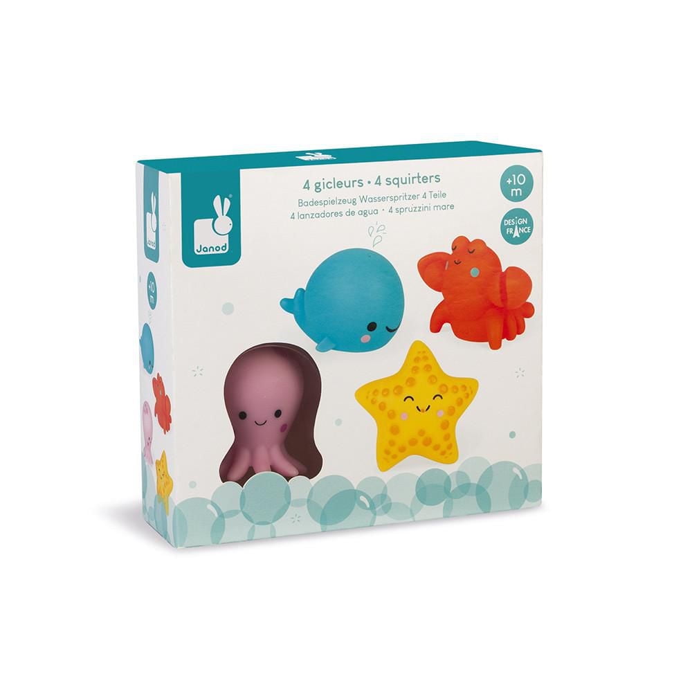 Janod Bath Time - 4 Adorable Sea Animal Squirters Whale Octopus Starfish and Lobster - Ages 10 Months+