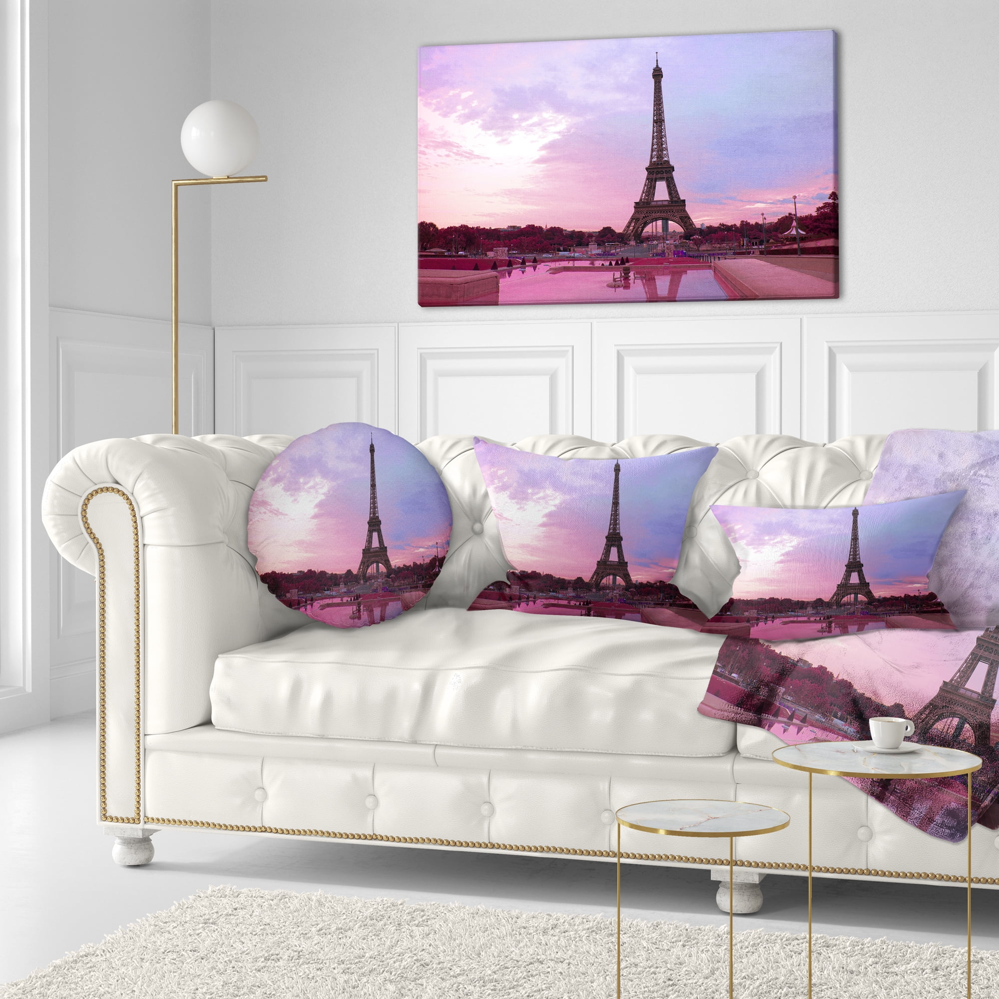 Designart Paris Eiffel Towerin Purple Tone - Landscape Photography Throw Pillow - 12x20