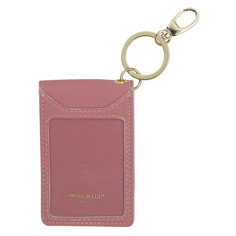 Women's Keychain Wallet Vegan Leather ID Case Accessory Sim Travel Wallet,  Designer Pink (Poppy/Blush)