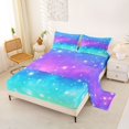 thumbnail image 2 of Manfei Cartoon Rainbow King Sheets, Ink Stars Galaxy Bedding, Blue Purple, 4 Pieces, 1 Flat Sheet, 1 Fitted Sheet and 2 Pillowcases, 2 of 6