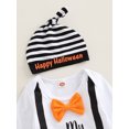 thumbnail image 5 of Bagilaanoe 3Pcs Newborn Baby Boys Halloween Outfits Letter Print Long Sleeve Romper Tops Pumpkin Trousers Hat 3M 6M 9M 12M 18M Infant Fall Long Pants Set, 5 of 9