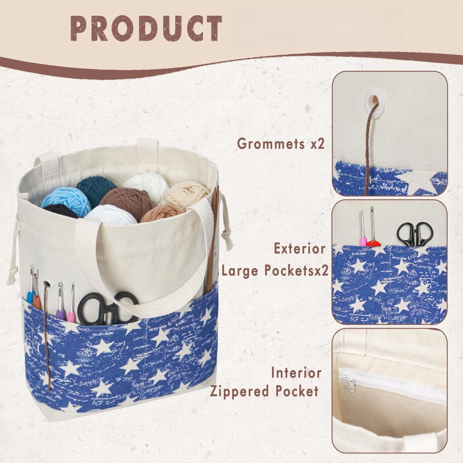 Yarn Bag, Knitting Crochet Tote Bag, Yarn Storage Bags Organizer, Crochet Bags for Crocheting Project, Store Skein Ball, Short Knitting  (Blue)