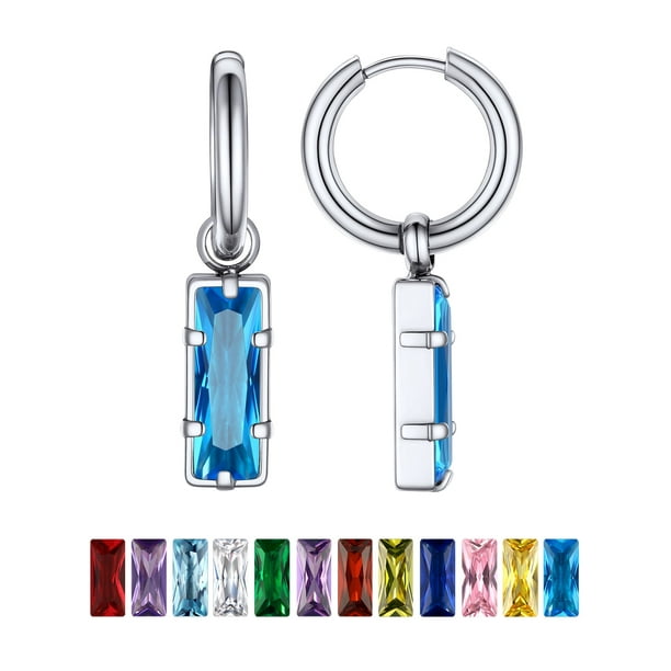 Pendientes colgantes Huggie PROSTEEL Acero Inoxidable para mujeres niñas Diciembre turquesa Cristal regalo