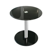16 Inch Black Round Modern Glass Side Table With 19 1/4 Inch Height