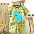 thumbnail image 2 of Gbsyewxs Boys Outfits Sets 2 Piece Crew Neck Short Sleeve Tops And Shorts Cartoon Striped Print Loungewear Summer Toddler Outfits Yellow Size 4-5 Years, 2 of 4