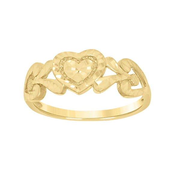 10k Yellow Gold Womens Floral Heart Ring