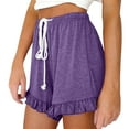 thumbnail image 6 of Wyobmus Women Summer Shorts Casual Solid Color Ruffled Hem Elatic Waist Drawstring Wide Leg Shorts S-3X Purple, 6 of 6