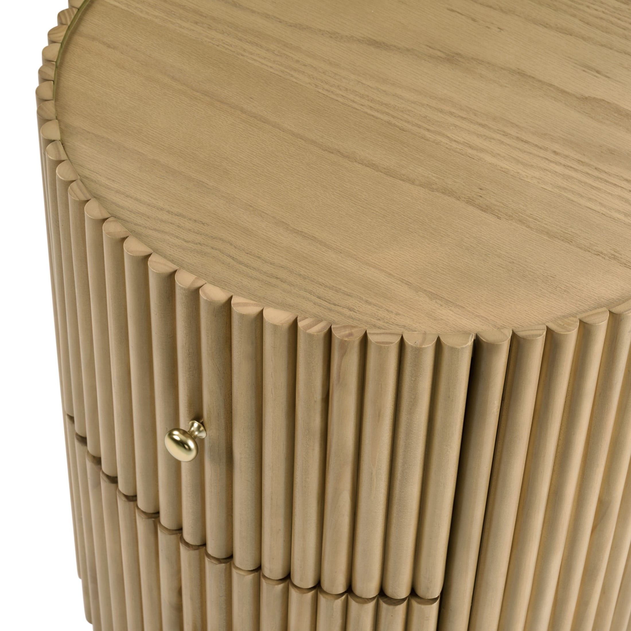 Christopher Knight Home Modern Round Fluted Side Table with Drawers, Tambour Wood Nightstand, Natural