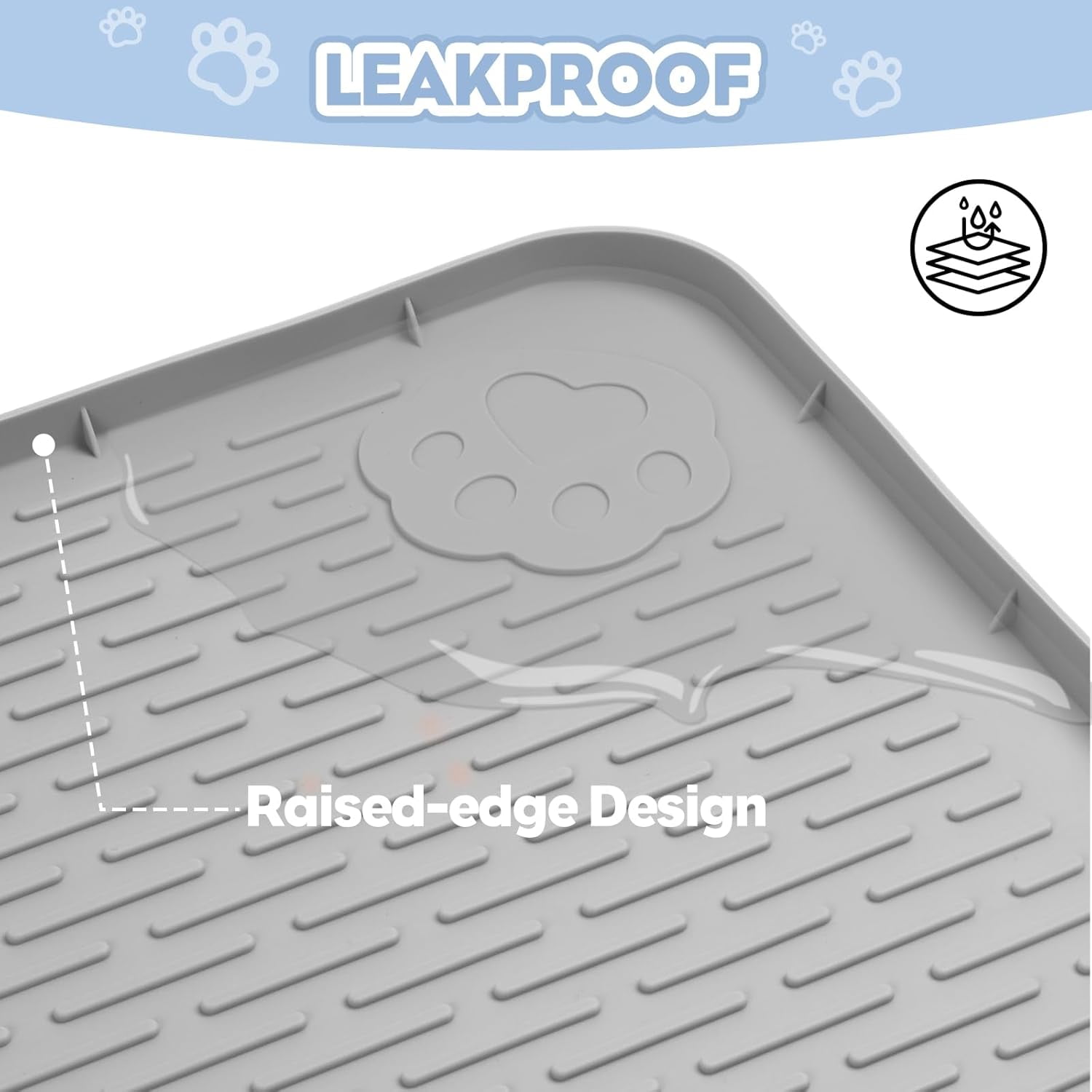Kalolary Cat Litter Mat, Extra Large 40" x 28" Silicone Mat Litter Trapping Mat for Scatter Control, Soft on Kitty Paws, Easy to Clean (Gray)