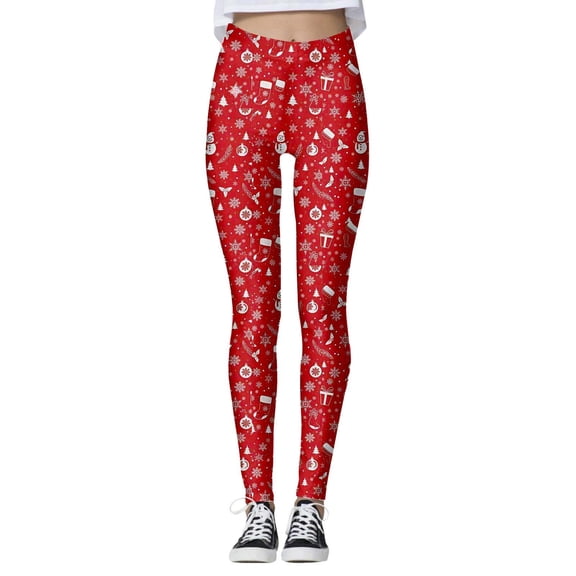 Leggings for Women Tummy Control Christmas Printed Lift High Waist Cycling Workout Yoga Pants,Red,L