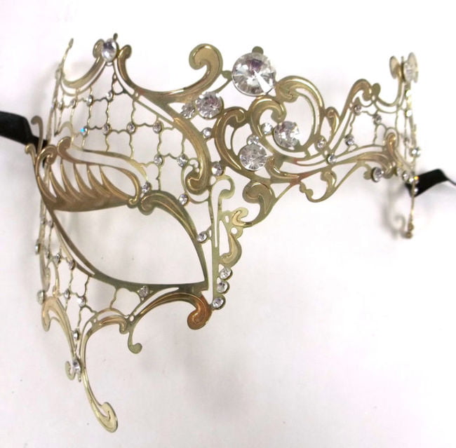 Womens Royal Queen Filigree Laser-Cut Metal Venetian Masquerade Mask Rose Gold 