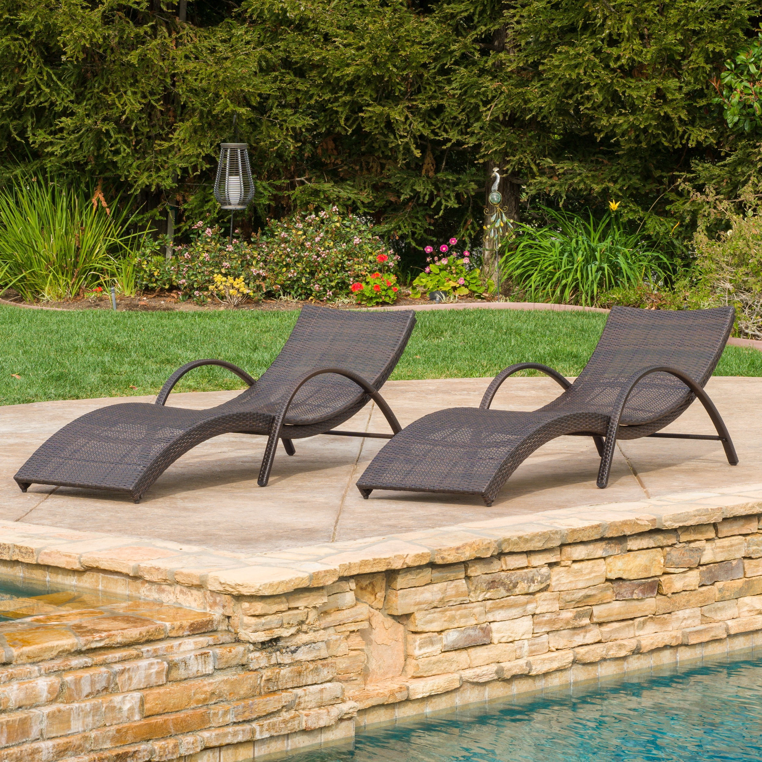 Bradshaw Outdoor Wicker Folding Chaise Lounge with Arms, Set of 2