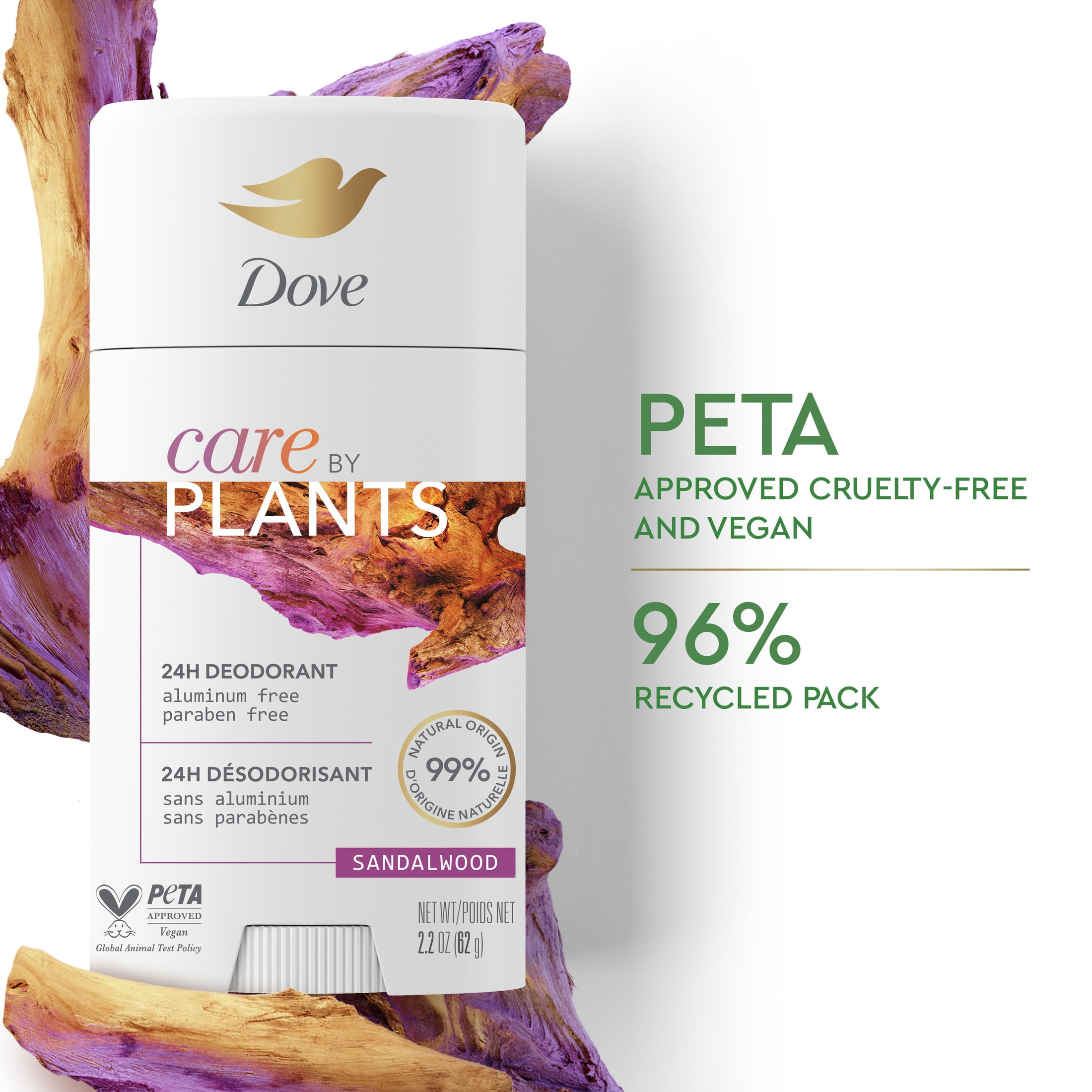 Dove Care by Plants Sandalwood 24H Deodorant 2.6 oz - Walmart.com