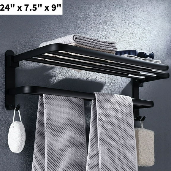 24in Wall Mounted Foldable Towel Rack Bathroom Towel Shelf Towel Holder Storage Organizer for Bathroom & Lavatory