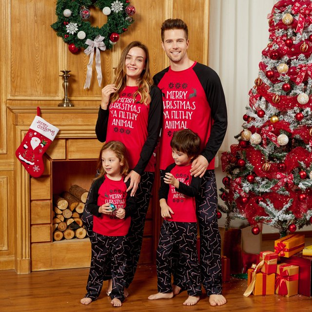 Recién llegado, conjuntos de pijamas a juego para la familia con estampado de letras navideñas de otoño e invierno (resistentes al fuego), conjuntos de apariencia familiar