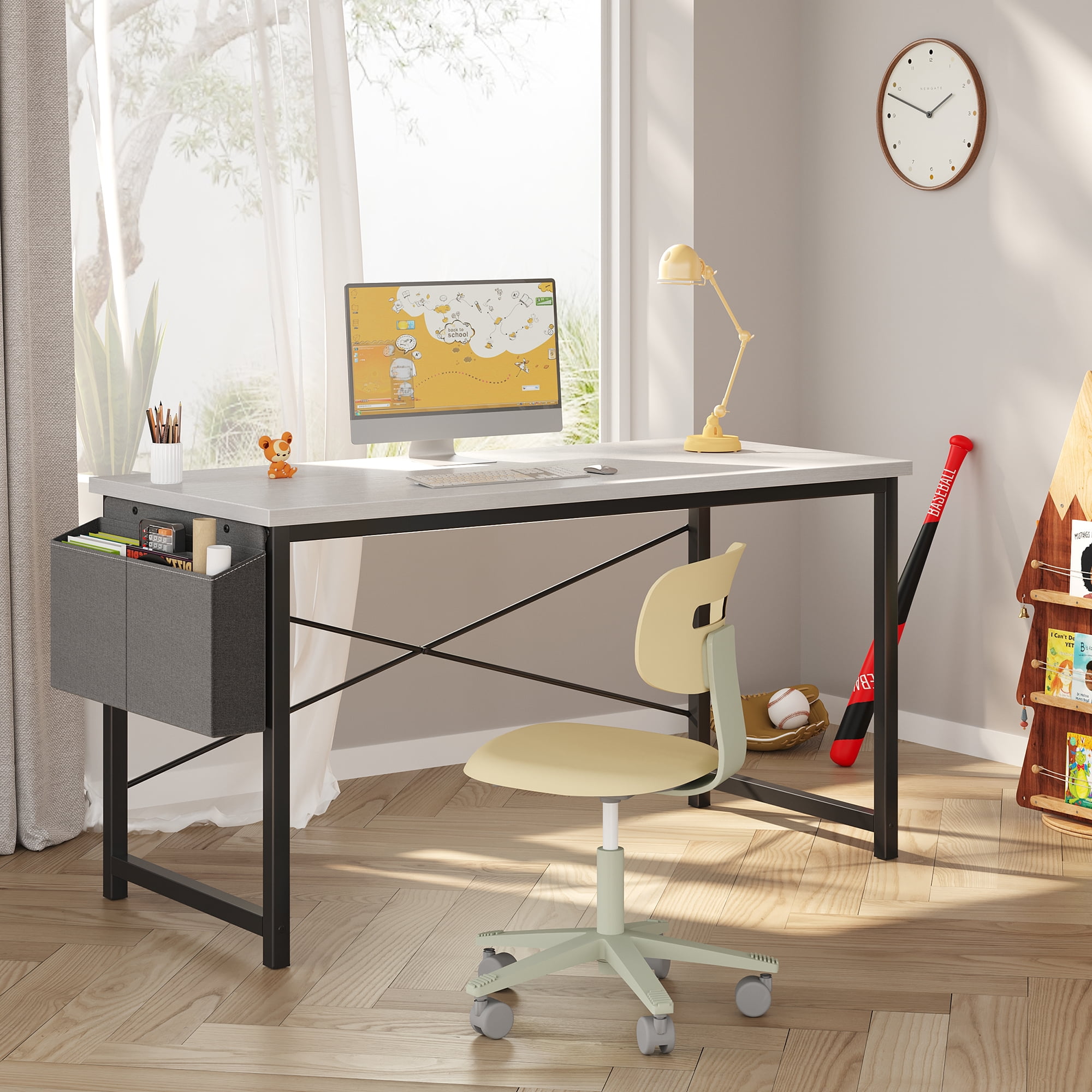 Gianna 55" Computer Desk with Metal Frame, Waterproof Surface and Storage Bag – Perfect for Office Use, White