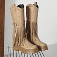thumbnail image 3 of Women's Platform Tassel Combat Boots Slip On Gothic Knee High Booties Motorcycle Booties Side Zipper, 3 of 8