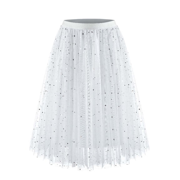 Women's Tulles Skirts Sparkly Sequins Star Print Layered Cake Irregular Midi Tutus Skirts Casual Elastic High Waist Cocktail Party A Line Mesh Skirt