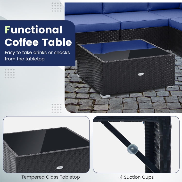 Aimee Lii 10 Piece Outdoor Wicker Conversation Set with Seat and Back Cushions, Outdoor Patio Furniture, Navy Aimee Lii 10 Piece Outdoor Wicker Conversation Set with Seat and Back Cushions, Outdoor Patio Furniture, Navy