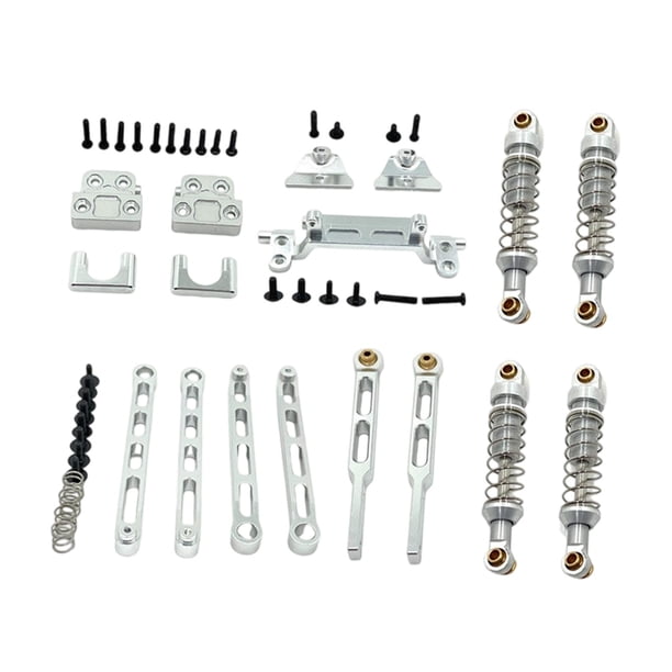 Kit de mejoras para RC 1/12: ejes delantero y trasero fijos, barras de tracción, componentes de fijación metálicos. Plata