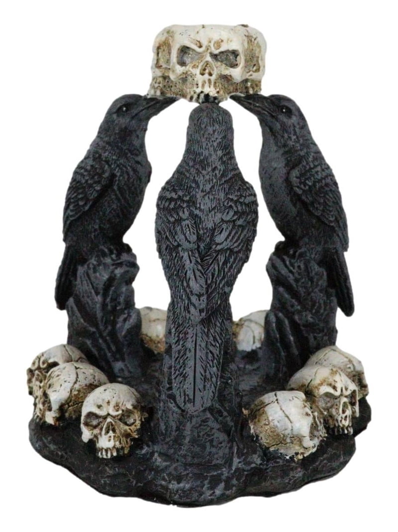 Gothic Wicca Quoth Trio Ravens Nevermore With Skulls Backflow