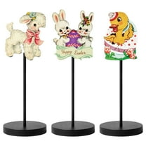 Vintage Easter Bunny Wooden Table Decoration Old Victorian Style 3Pcs