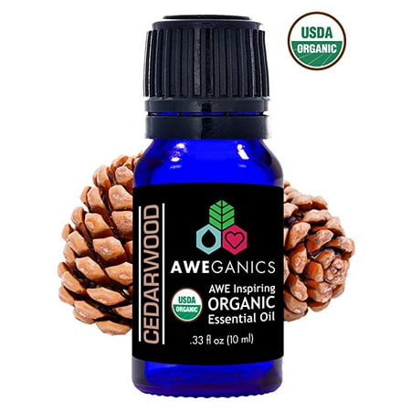 Aweganics Pure Cedarwood Oil, USDA Organic Essential Oils, 100% Pure Natural Premium Therapeutic Grade, Best Aromatherapy Scented-Oils for Diffuser, Home, Office, Personal Use - 10 ML - MSRP (Best Brand Of Essential Oils Uk)