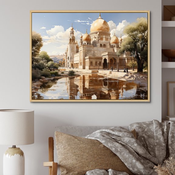 Designart "Golden Dome Islam painting II" Islamic Floater Framed Wall Art Print