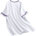 thumbnail image 2 of TaTaai 2026 Summer Womens Vintage Embroidered Tee Round Neck Short Sleeve Loose Blouse Casual Solid Color Fashion Top Linen Texture Polyester Daily Gift, 2 of 6