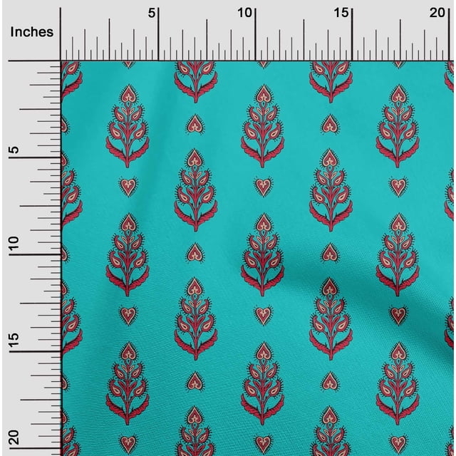 oneOone Polyester Lycra Fabric Leaves & Paisley Block Print Fabric BTY 56 Inch Wide