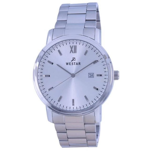 Westar 50245STN107 Montre pour Homme à Cadran Blanc en Acier Inoxydable à Quartz, Noir