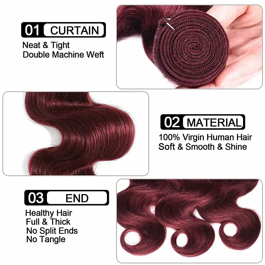 Ustar Human Hair Bundles 99j Burgundy Bundles Body Wave 100% Unprocessed Human Hair 10“