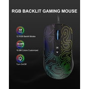 G706 Wired Gaming Mouse, Adjustable 12800 DPI, Lightweight, 7 Programmable Buttons, Software Supports, RGB Backlit Computer Mouse for Laptop PC Mac Windows, Black Topographic