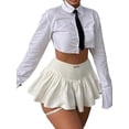 thumbnail image 2 of Sunloudy - Falda pantalón plisada para mujer, para adultos, informal, de tiro bajo, con letras y pantalones cortos con forro (blanco) Sunloudy  moda, 2 of 9