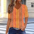 thumbnail image 2 of Summer Tops for Women V Neck Striped T Shirts Colorblock Trendy Casual Short Sleeve Base Graphic Tees Plus Size (M, Orange), 2 of 7