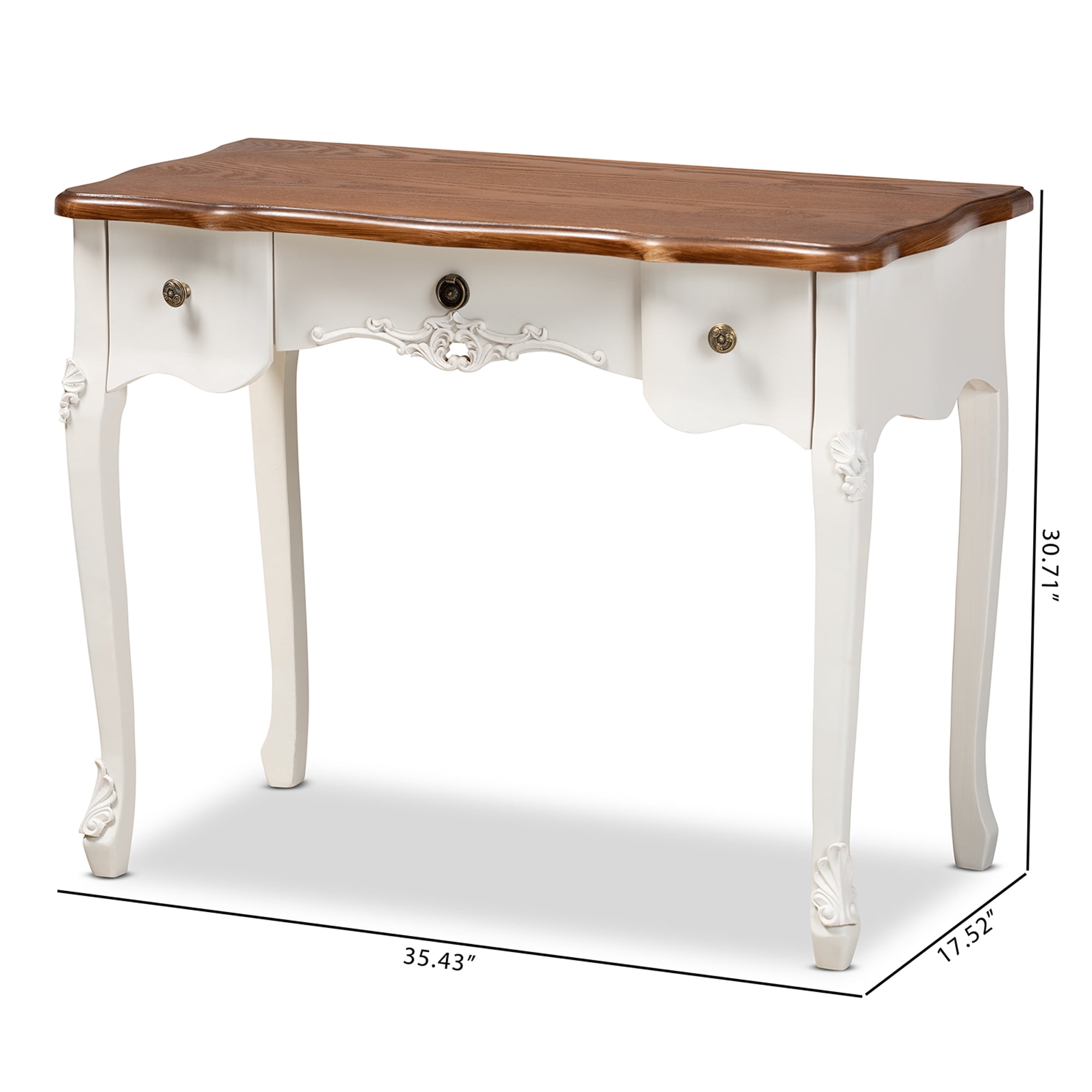 Baxton Studio Sophie Classic Traditional French Country White and Brown Finished Small 3-Drawer Wood Console Table