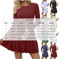 thumbnail image 3 of Karymi Summer Dresses for Women Brushed Ribbed Knit Dress, Crew Neck Long Sleeve Slim Fit High Waist Flowy A Line Short Dress for Fall Winter Daily, 3 of 9