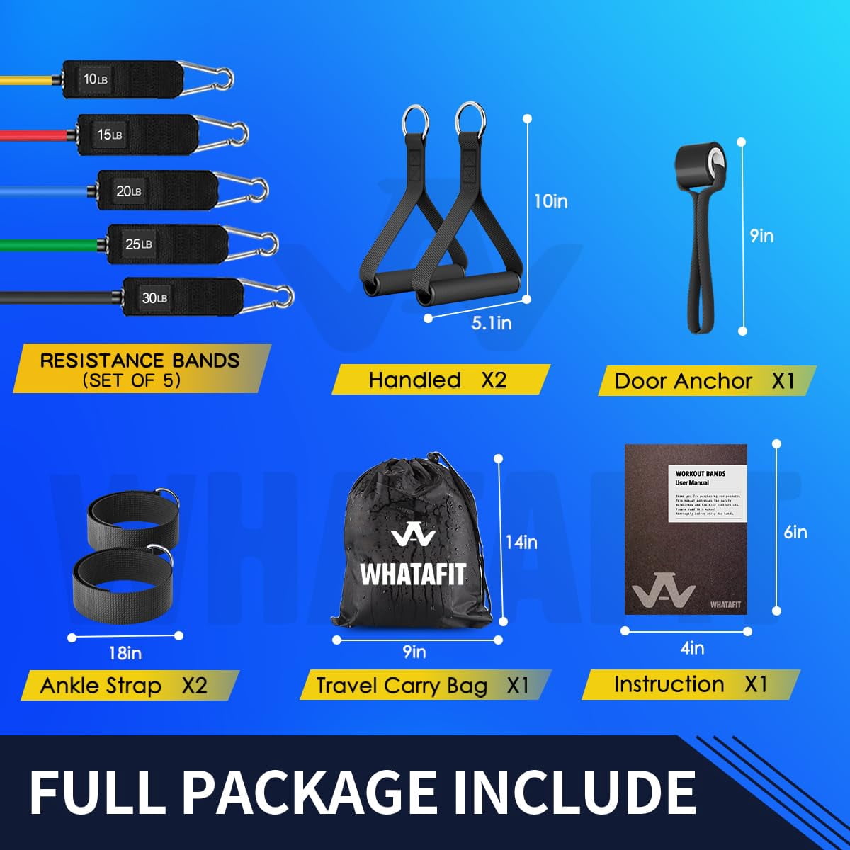 Resistance Bands Set with Handles - Exercise Bands Home Gym Strength Training Equipment, Includes Door Anchor & Ankle Straps for Full Body Workout Bands, Physical Therapy