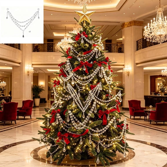 3 Pcs Clear Acrylic Crystal Christmas Tree Garland Decorations, 11.81in Teardrop Crystal Bead Chain Ornaments for Christmas Tree Wedding Party Venue Door Railing Indoor Outdoor Holiday Home Decor