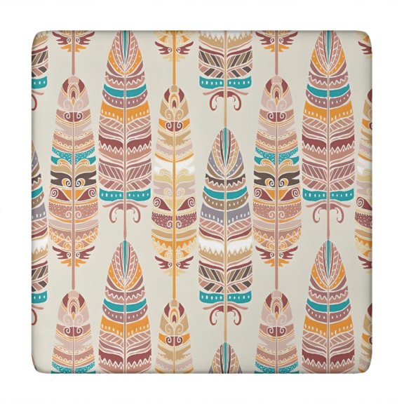 Ethnic - Style Colorful Feather Pattern Square Fitted Tablecloth with Elastic Edge,Square Table Cover,Washable Elastic Table Cover for Home Kitchen Party Decor 34"x34"