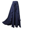 thumbnail image 5 of Womens Skirt Long Elegant Summer Skirts A Line Elasticated High Waist Maxi Skirt Plain Flowy Casual Skirts Slit Beach Skirt Navy S, 5 of 6