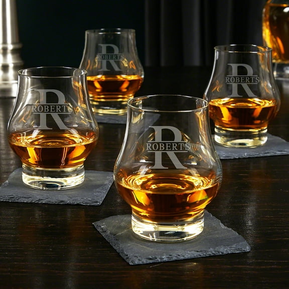 Oakmont Engraved Wescott Double Whiskey Taster Glasses, Set of 4