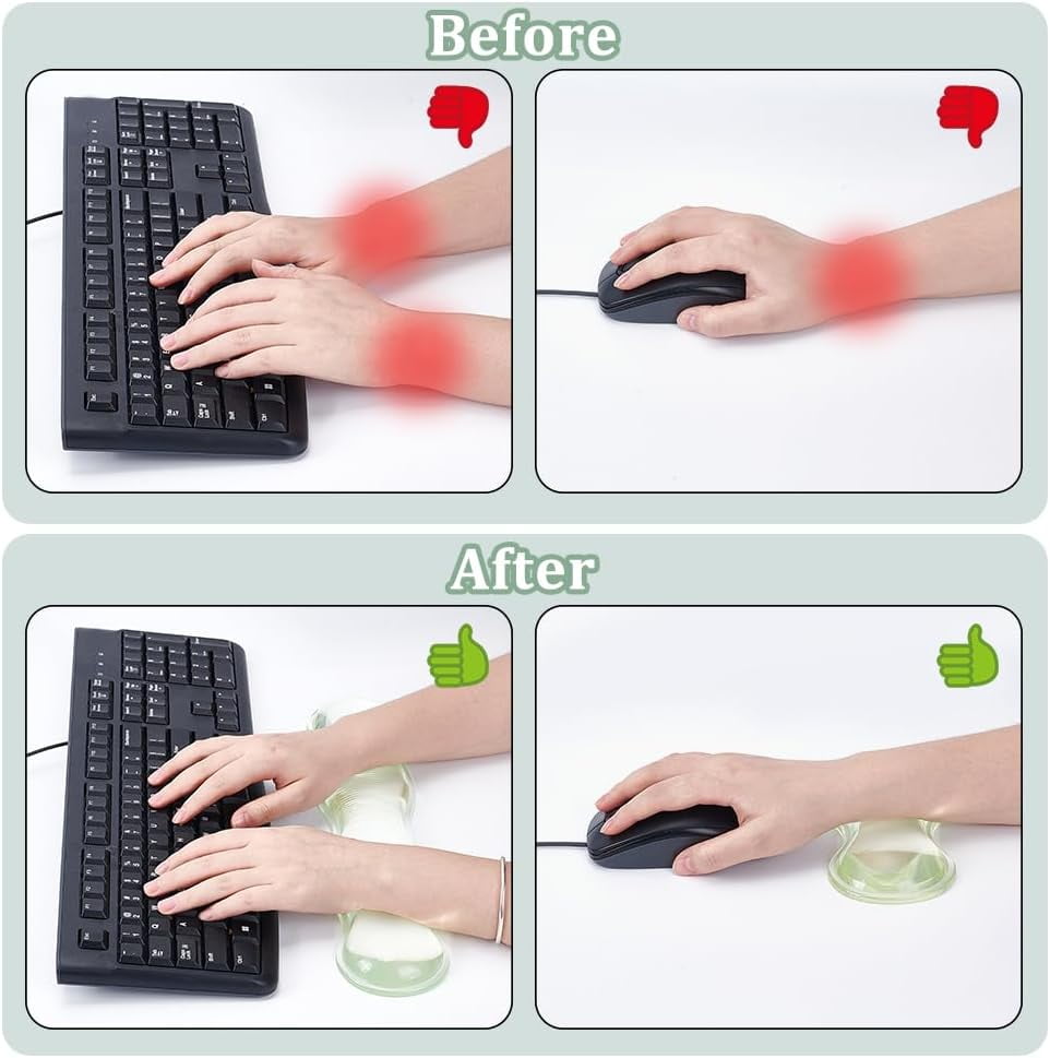 2Pcs 2 Styles Silicone Wrist Rest for Keyboard and Mouse Clear Gel Keyboard and Mouse Wrist Rest Set Desk Pads Support Hand Pink