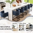 thumbnail image 4 of CRERIYO 26" Counter Height Bar Stools Set of 3, Chenille Upholstered Modern Barrel Bar Chairs with Metal Frame, Blue, 4 of 6