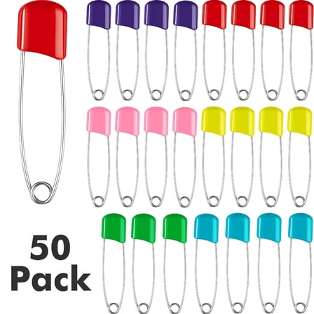 VANIDO 50 Pcs Diaper Pins Nappy Pins Plastic Head Safety Pins with Safe Locking