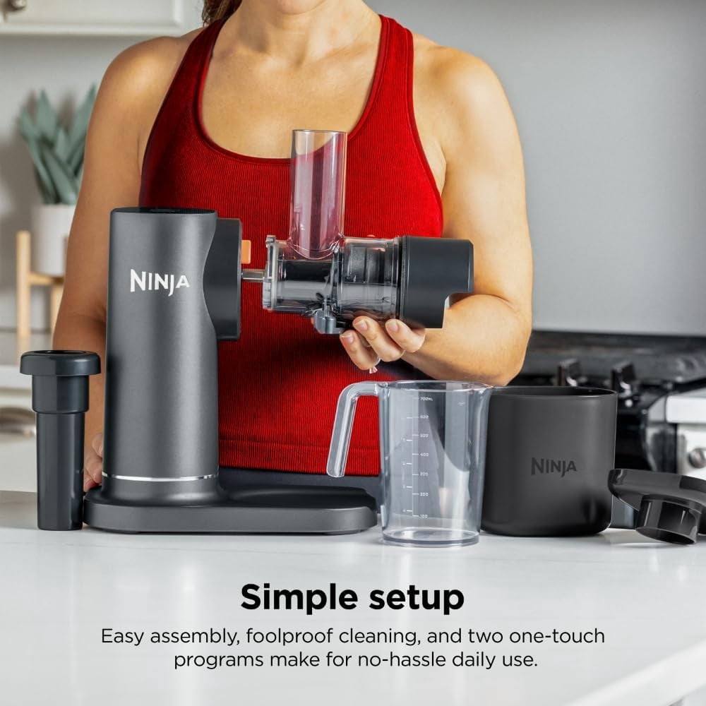 Restored Ninja NeverClog Cold Press Juicer, Powerful Slow Juicer with Total Pulp Control, Countertop, Electric, 2 Pulp Functions, Dishwasher Safe, Charcoal (Refurbished)