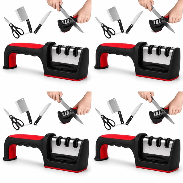 WUSUOWEI 4PCS Manual Kitchen KnifeSharpener,3 StageBlade Sharpening Tool for Restoring DullKnives,SafeSharpening for Most KitchenKnives and Scissors,Manual KnifeSharpeners for Home,Kitchen