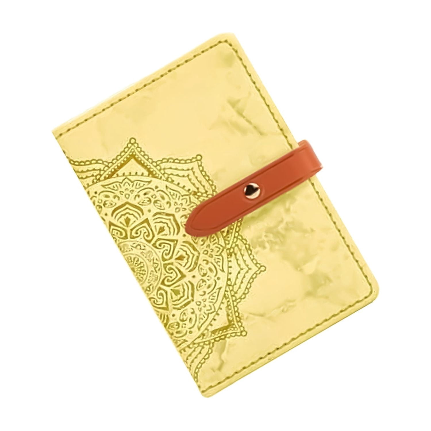 Universal Leather Stick-On Card Holder with Elegant Floral Design - Yellow