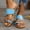 Blue, variant on WIZUTIZ Womens Beach Sandals Flat Sandals Hiking Sandals Women Beach Comfortable Stretch Jeweled Sandals Pull-On Round Toe Shoes Low Heel (1"-2") Wide Solid Sandals for Older Women Daily